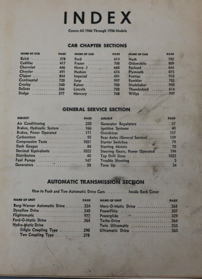 1956 Motor’s Auto Repair Manual 19th Edition Car Auto Vehicle Mechanic 1946-1956