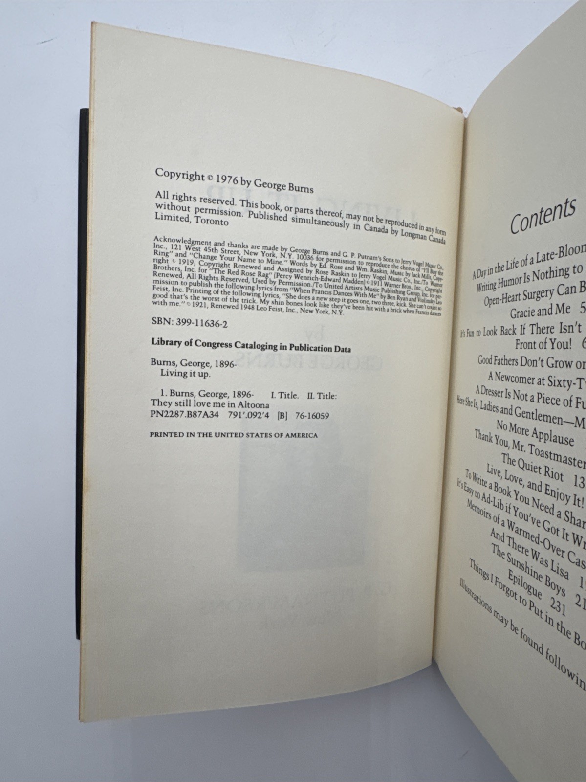 George Burns Living It Up or They Still Love Me In Altoona Hardcover 1976 Book