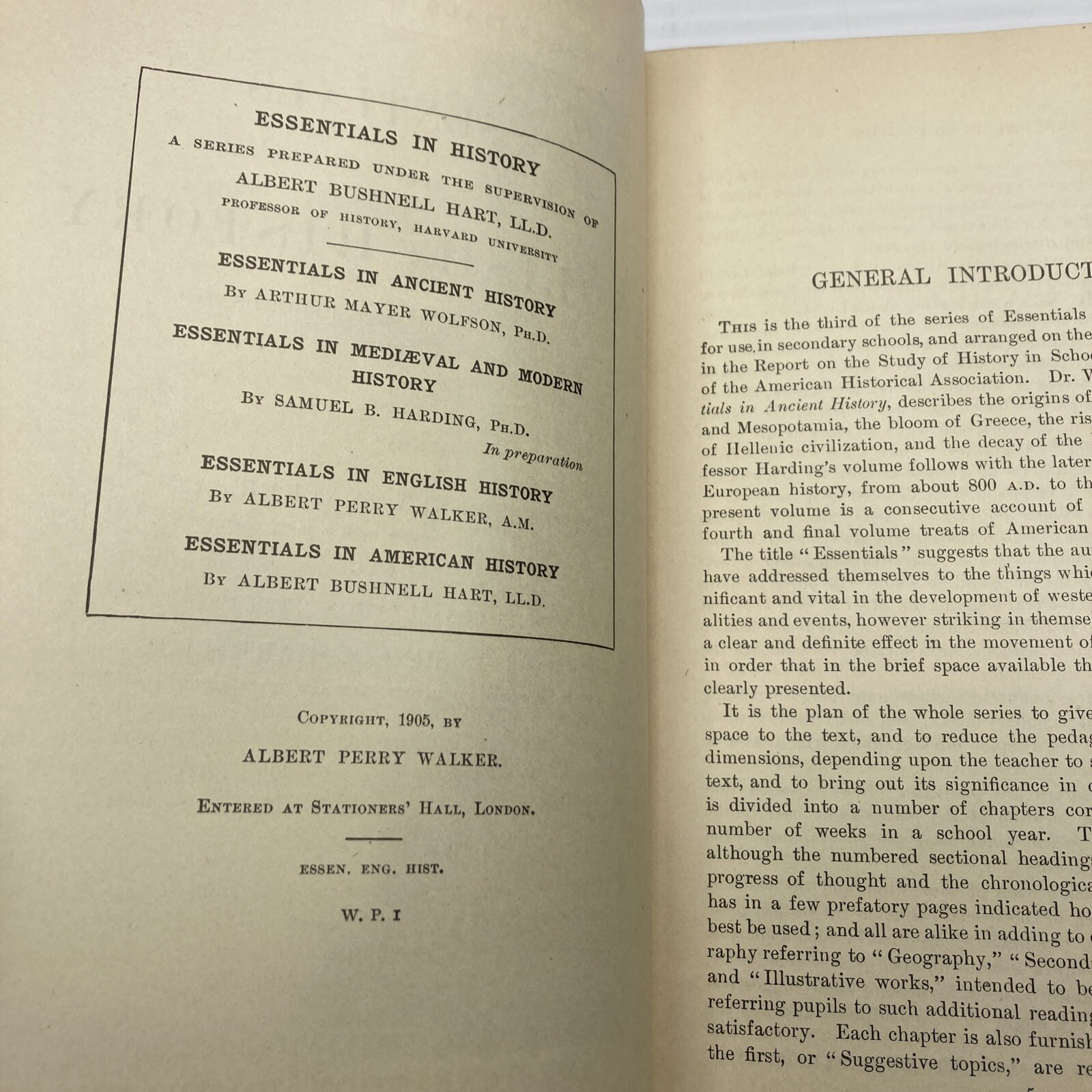 Antique History Book Essentials in English History Albert Perry Walker 1905 HC