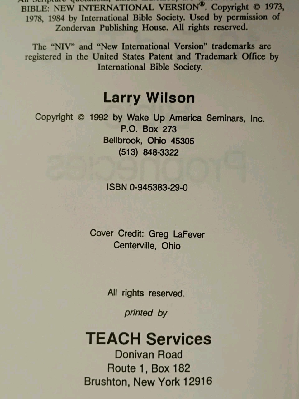 18 End-Time Bible Prophecies – Larry Wilson 1992 Teach Services – Very Good Copy