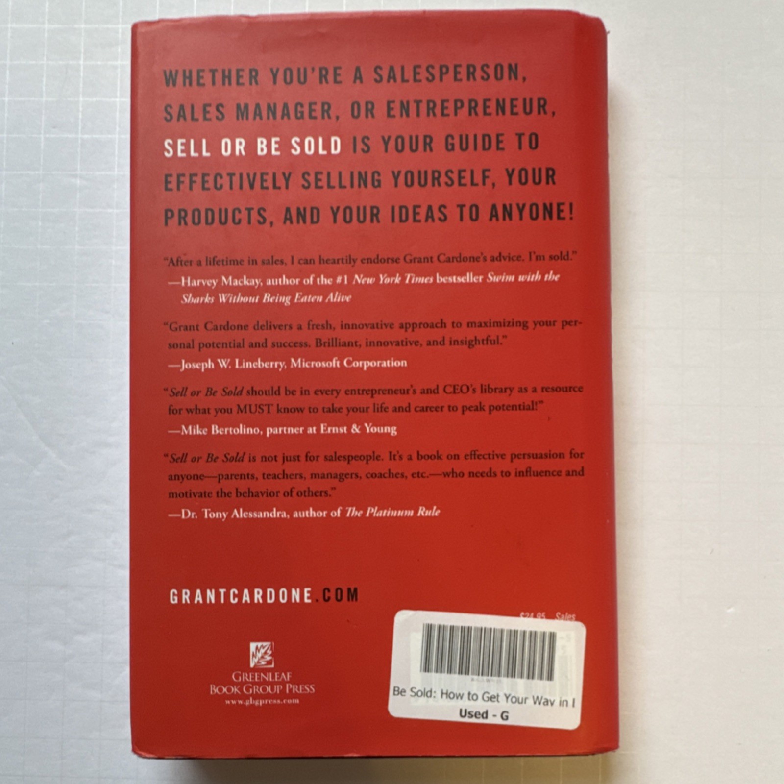 Sell or Be Sold by Grant Cardone (2012, Hardcover, Greenleaf Book Group) -A