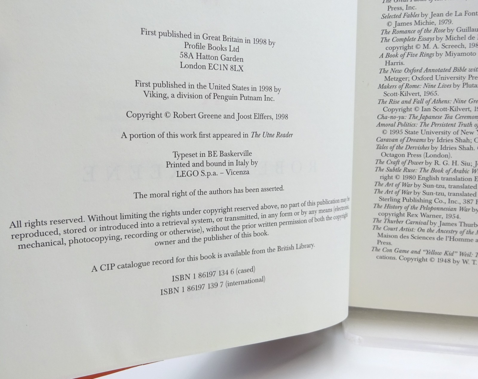Robert Greene The 48 Laws of Power 1st UK Edition, 1st Printing 1998 Profile HB