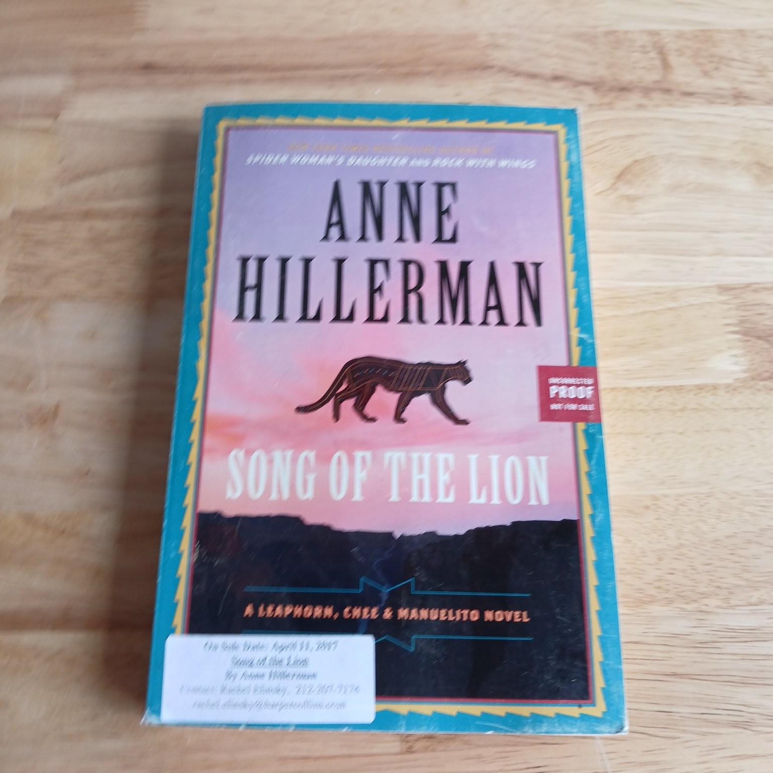 Song of the Lion Anne Hillerman 2017 First Edition Uncorrected Proof Harper