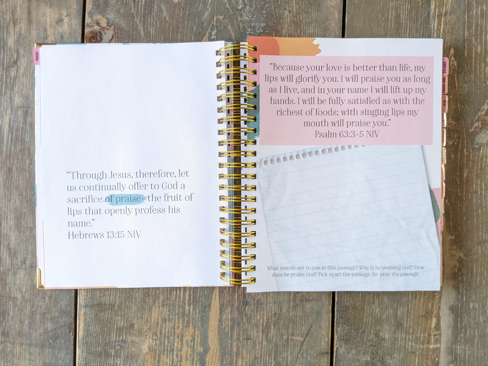 Coffee & Bible Time Prayer Journal with Sticky Notes & Gold Spiral Binding