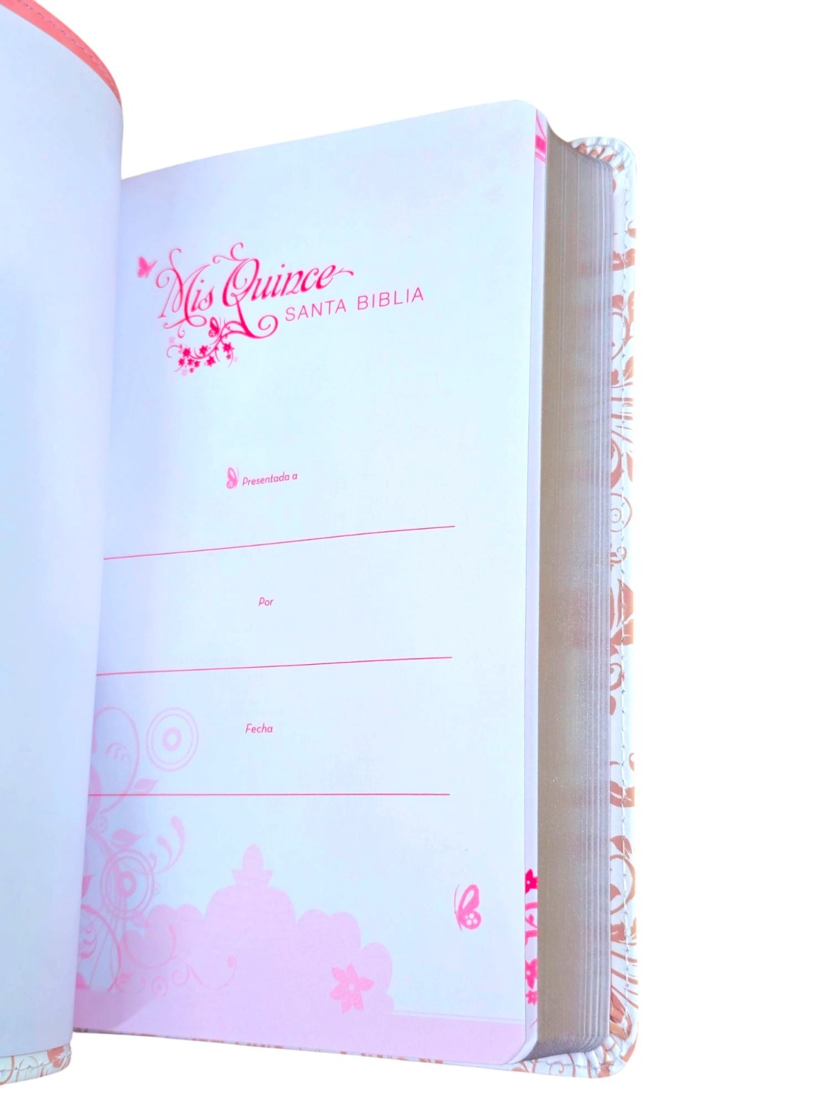 Biblia Reina-Valera 1960 Mis Quince, Rosa y Blanco Símil Piel