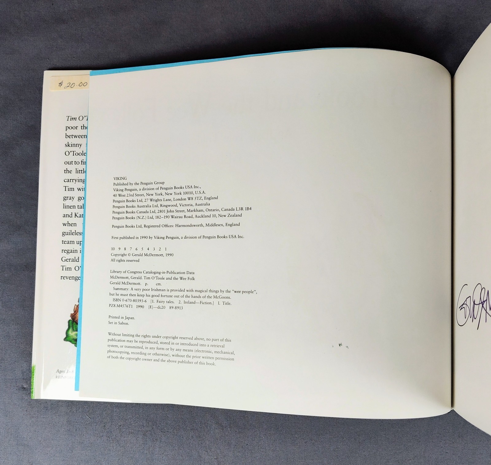 Tim O’Toole And The Wee Folk An Irish Tale SIGNED w/ ILLU. 1st Ed McDermott