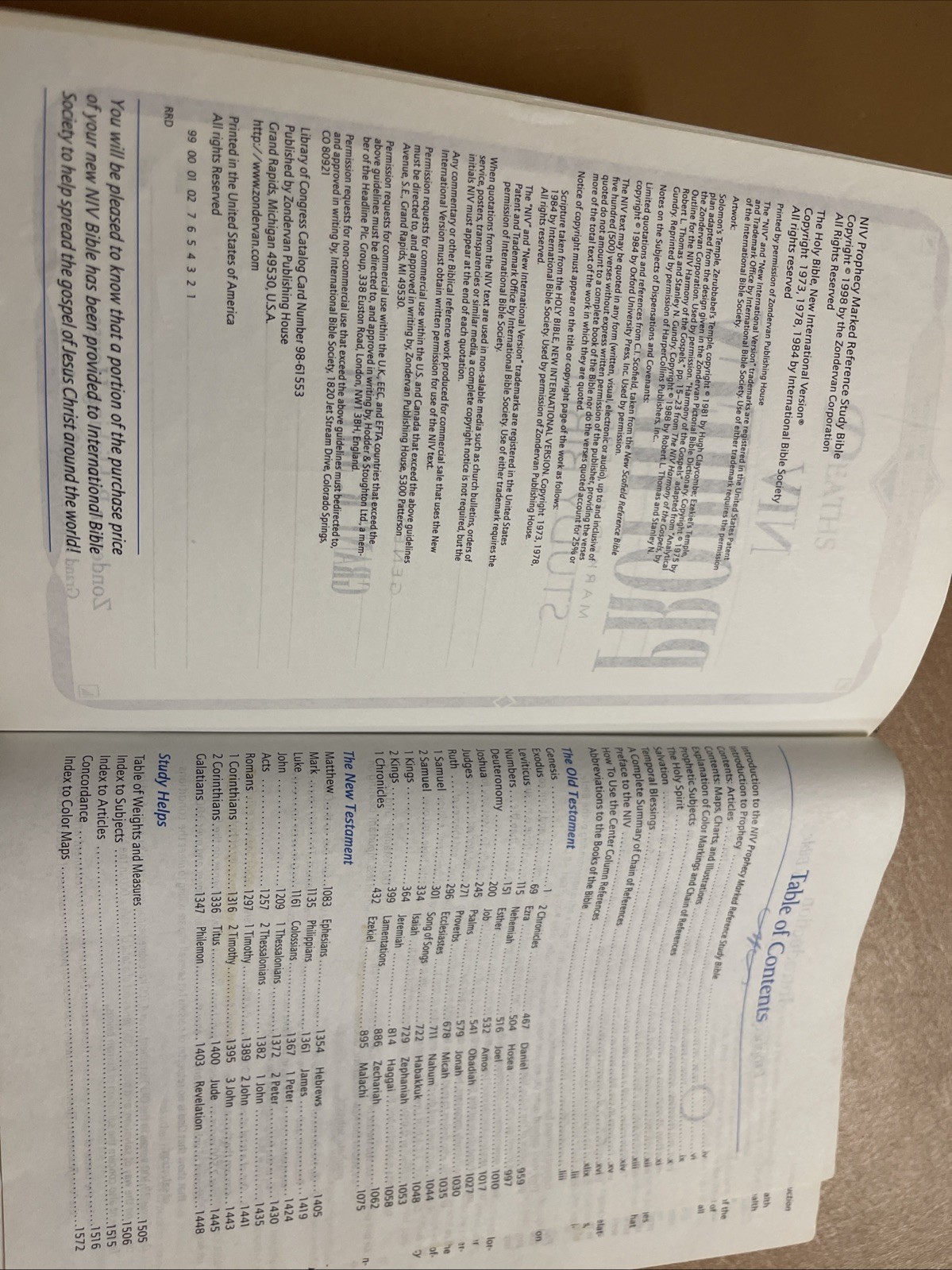NIV Prophecy Marked Reference Study Bible 1998 Hardcover Text 1984