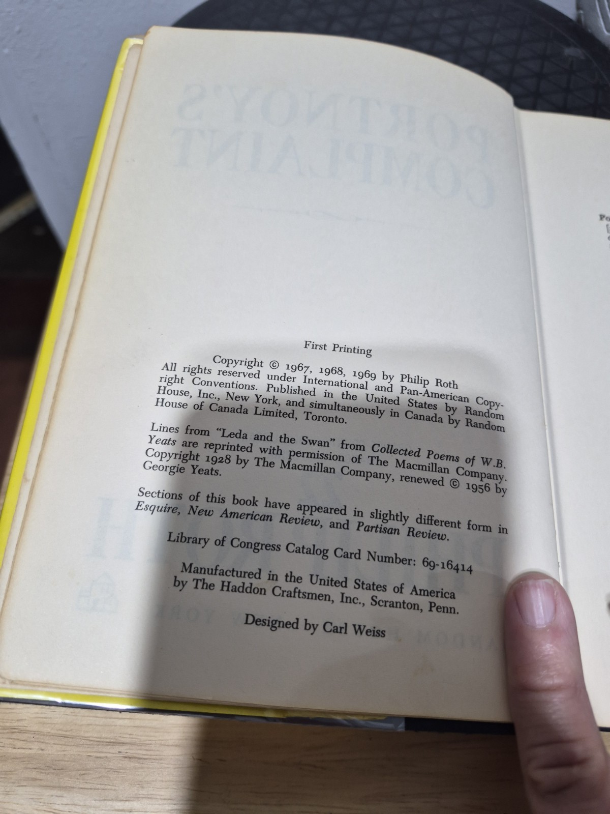 Portnoy’s Complaint by Philip Roth 1969 First Edition Hardcover Dust Jacket