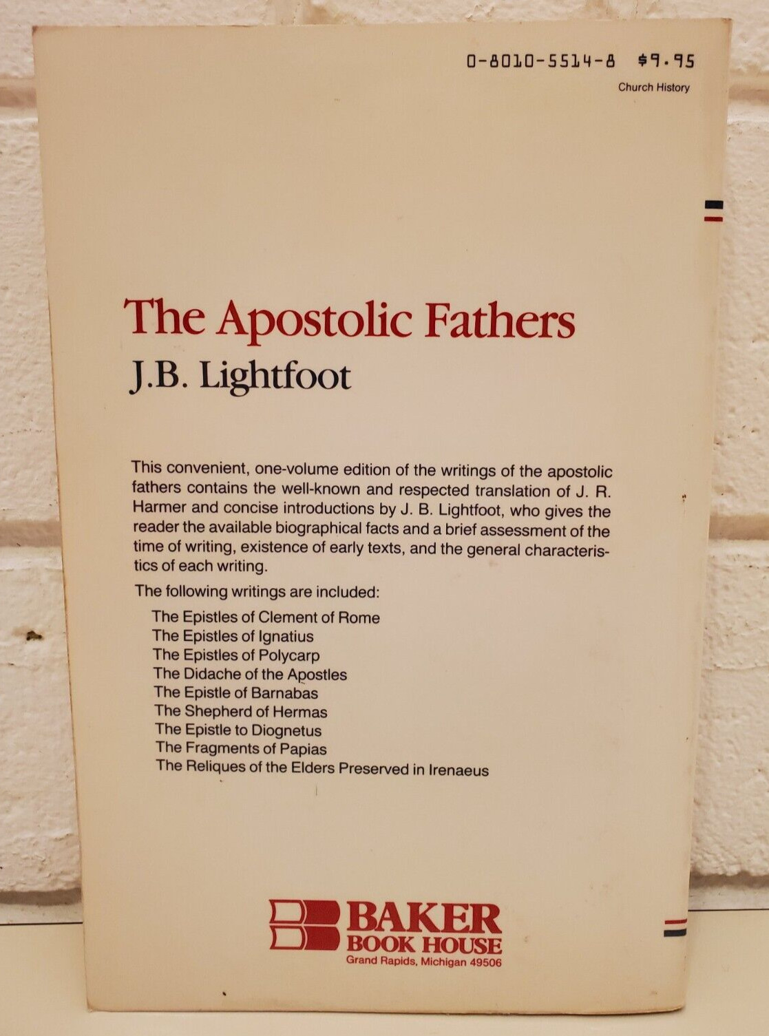 THE APOSTOLIC FATHERS Vintage JB LIGHTFOOT 1987 Baker Book House JR Harmer