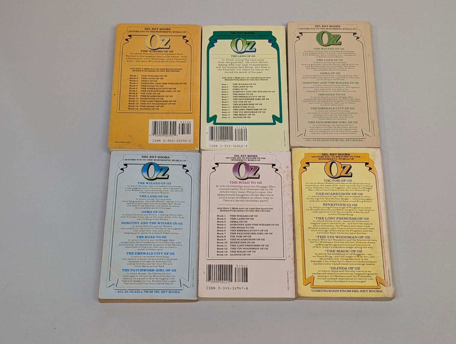 L. Frank Baum Oz Paperback Set of 6 Del Rey Ballantine
