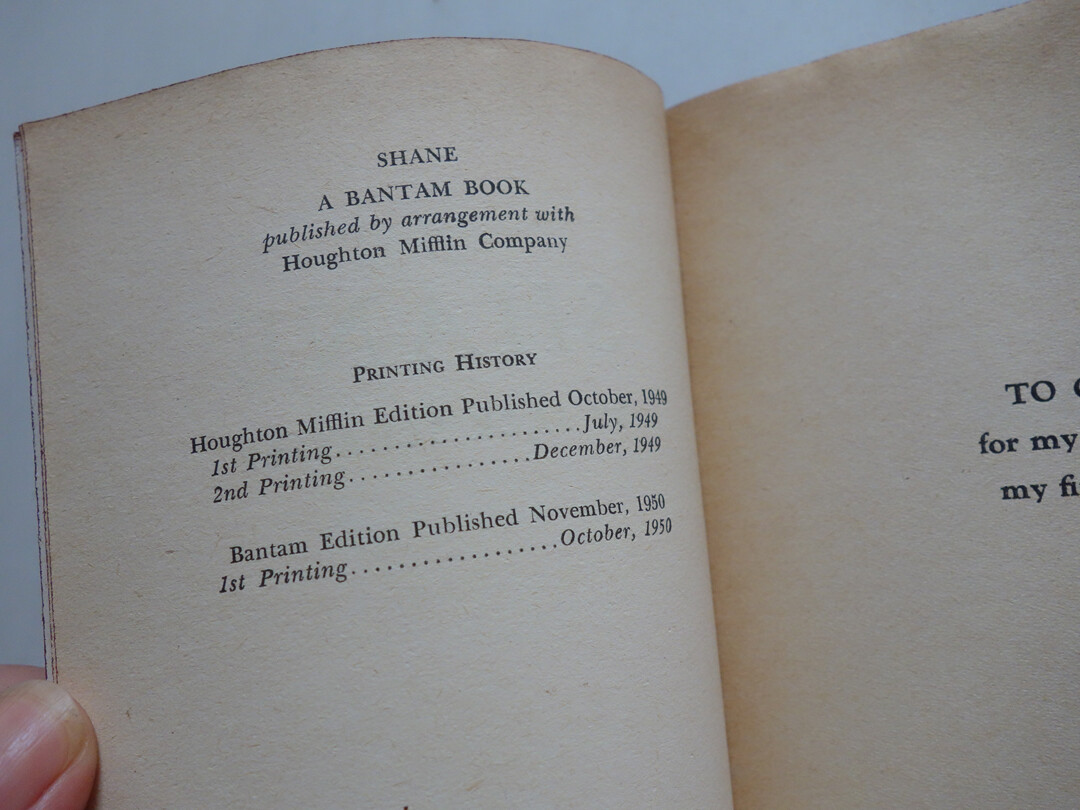 SHANE First Paperback Edition 1950 Bantam 833 JACK SCHAEFER Nice Copy!