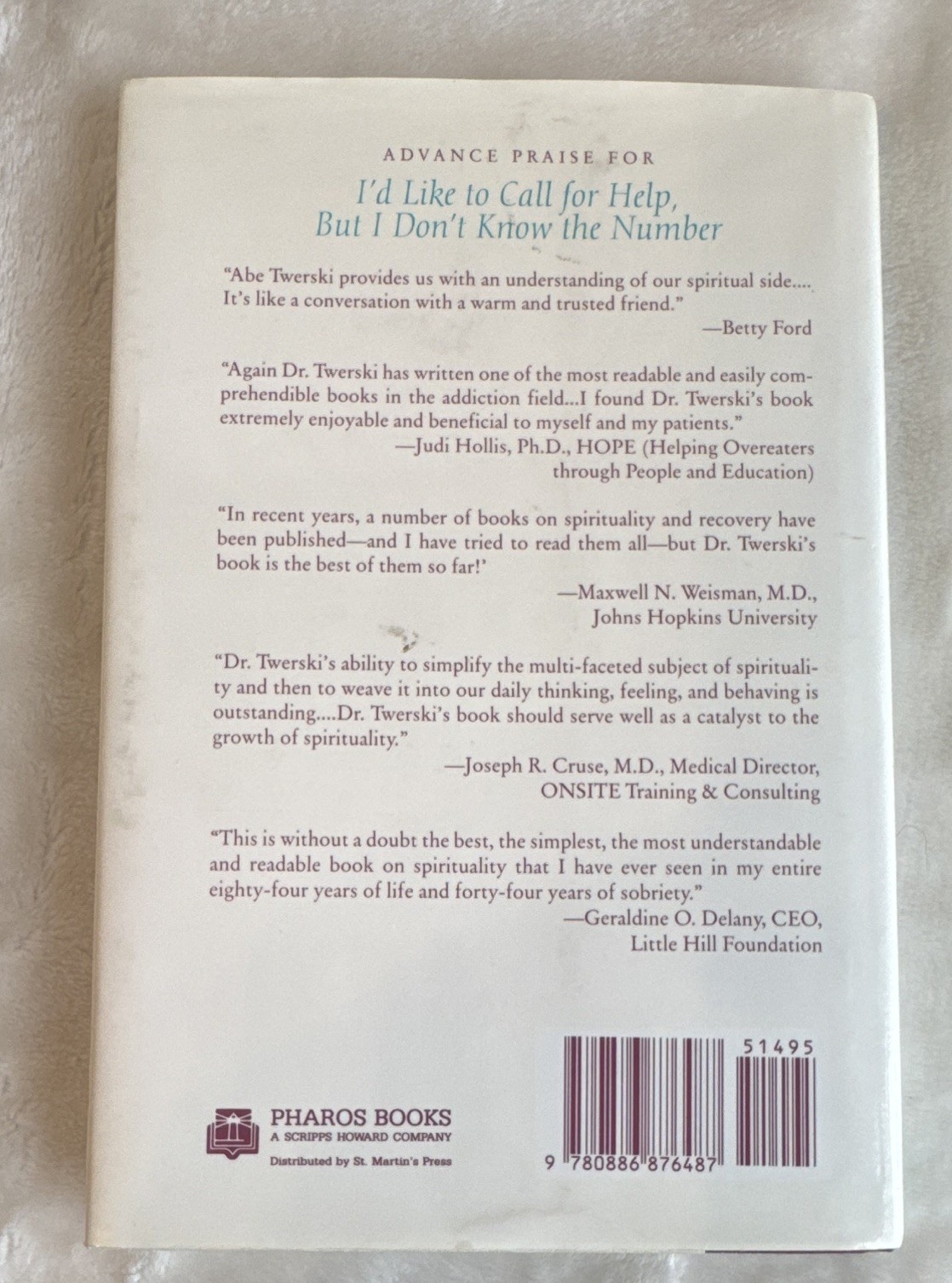 Abraham J. Twerski I’d Like to Call for Help 1991 Hardcover Pharos DJ