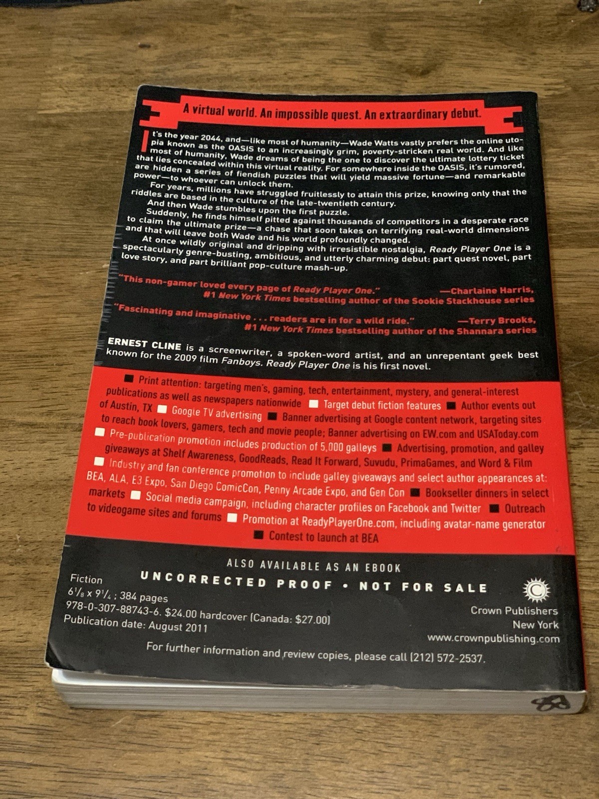 Ready Player One Ernest Cline Advance Reader’s Edition RARE Uncorrected Proof VG