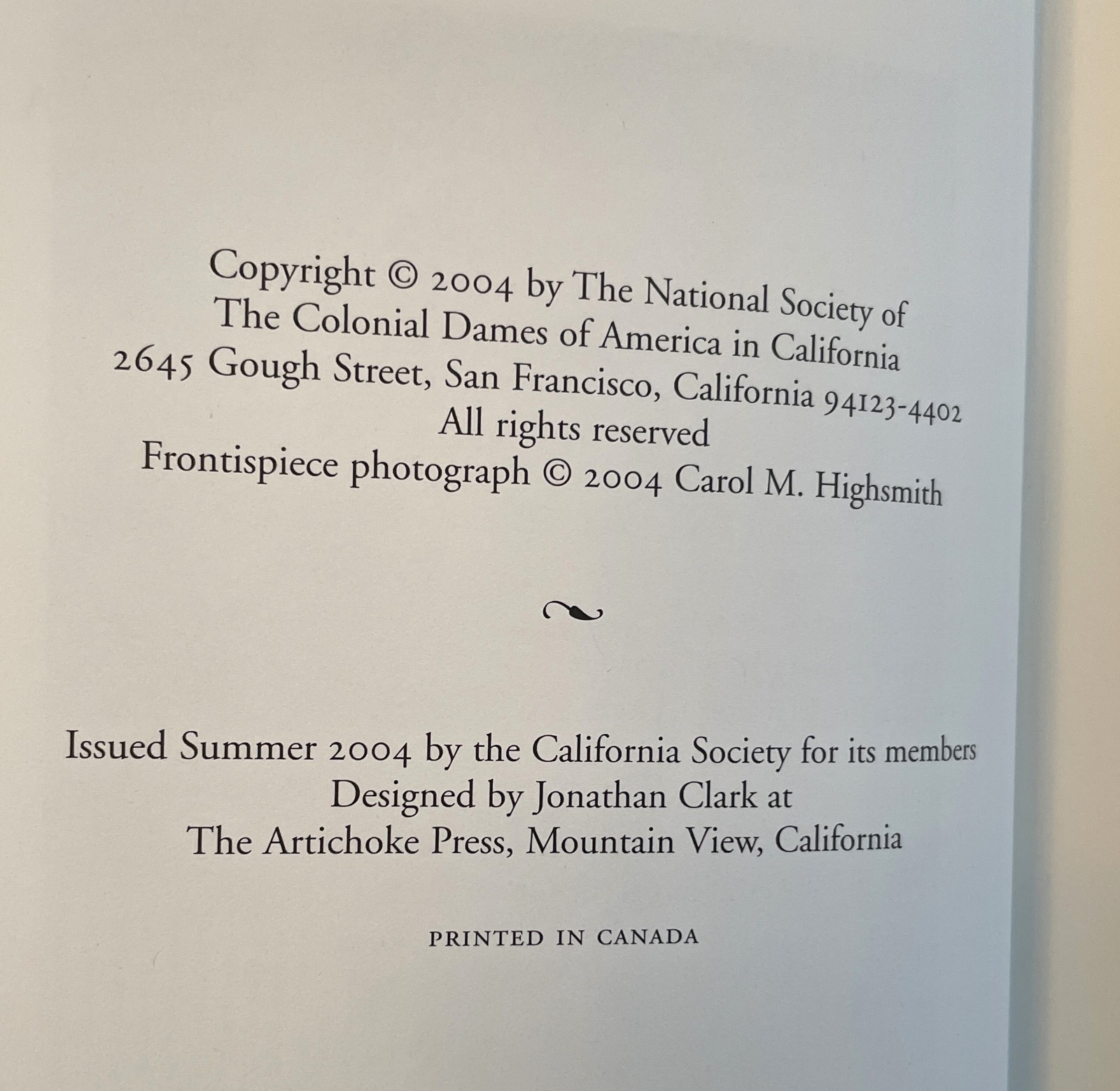 Colonial Dames America California National Society History 2004 HC