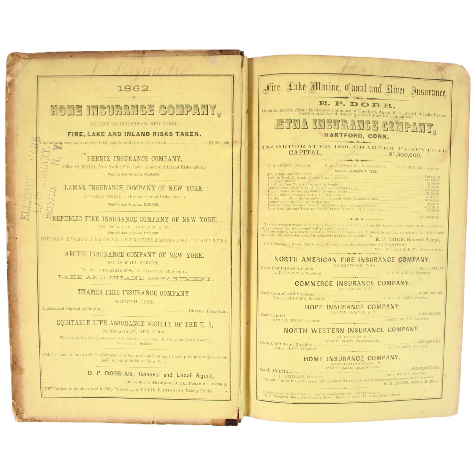 1862 CIVIL WAR BUFFALO Directory Underground Railroad GROVER CLEVELAND Fillmore