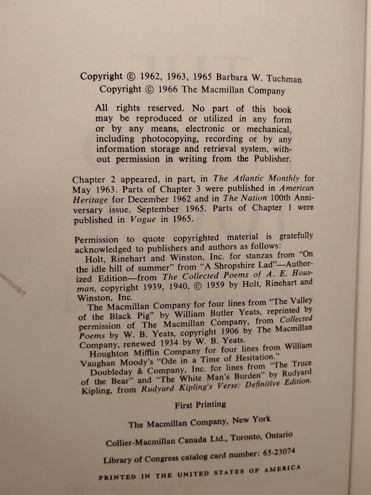 The Proud Tower by Barbara W. Tuchman – 1966 – 1st Edition 1st Printing HCDJ
