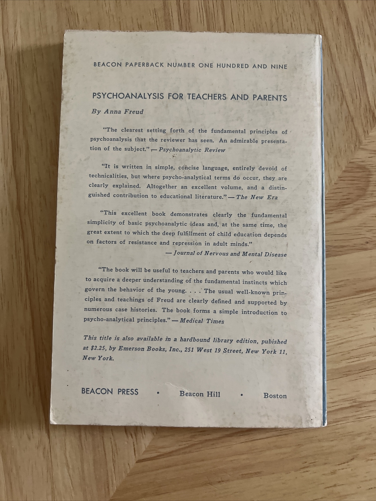 Psycho-analysis For Teachers And Parents By Anna Freud 1960 Beacon Press