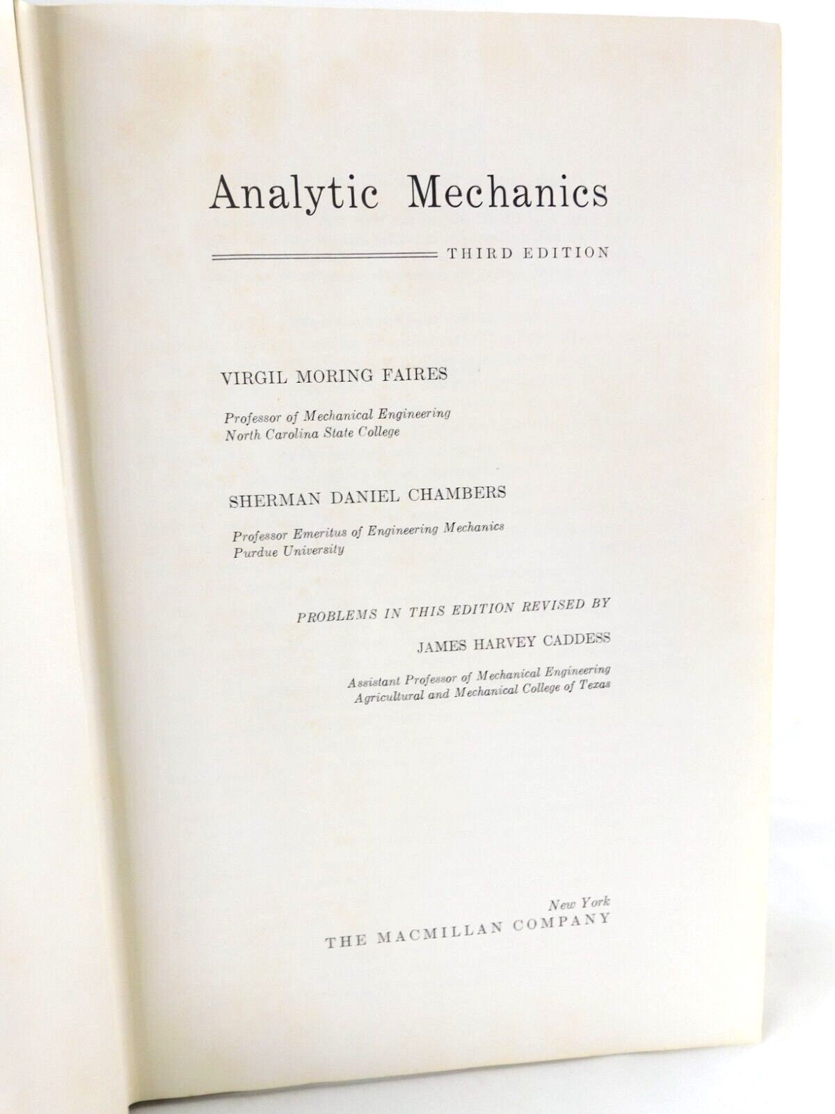 Analytic Mechanics 1956 by Faires and Chambers HC Third Edition 540 Pages
