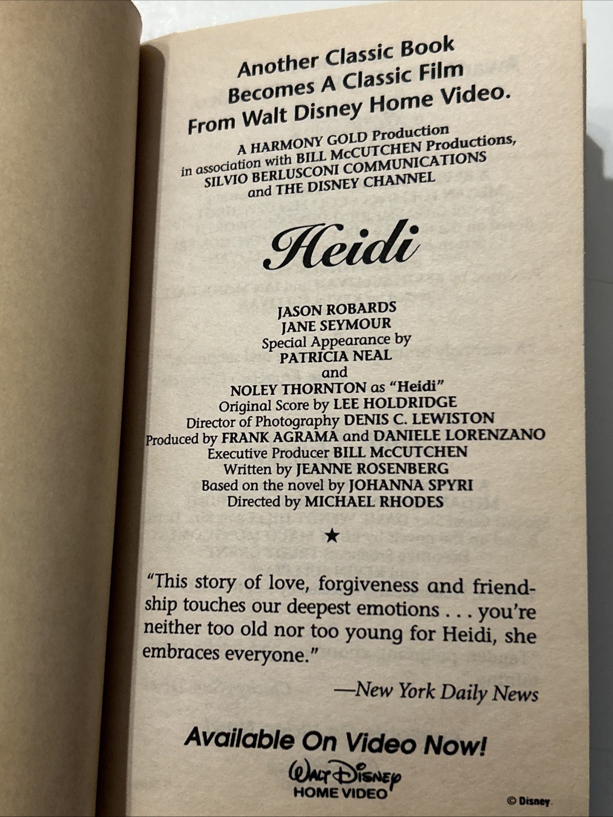 Heidi by Johanna Spyri Paperback Courtesy Of Walt Disney Home Video