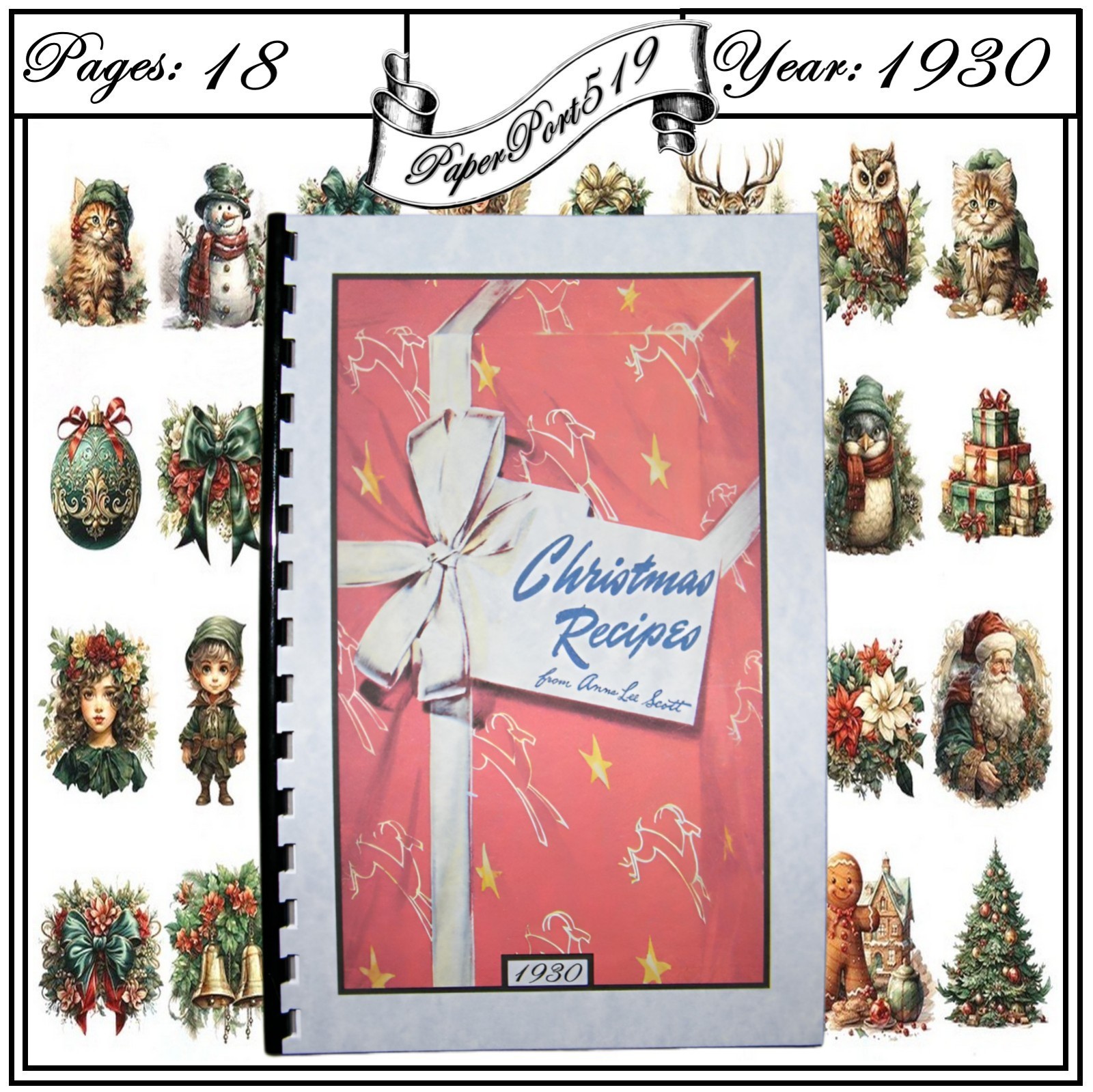 1930 Christmas Recipes Vintage Cook Book 18 Pages