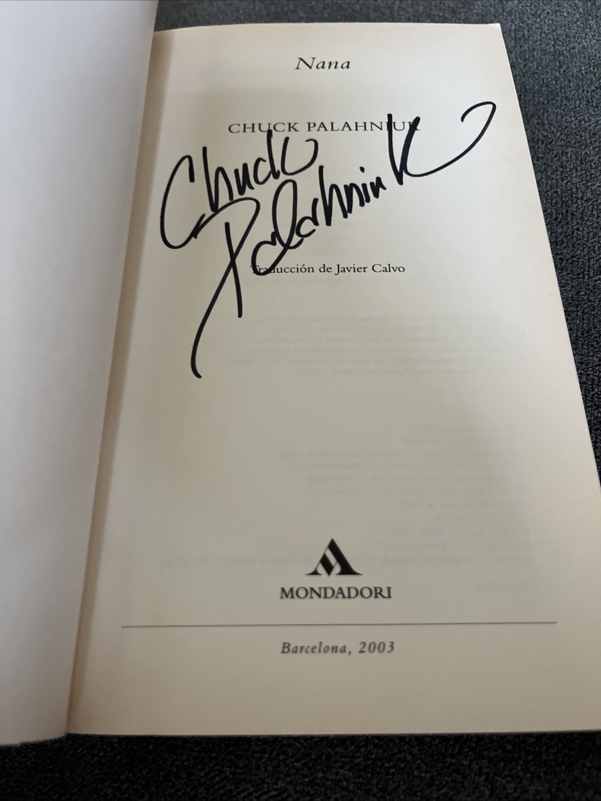 Signed Chuck Palahniuk Nana Lullaby 2003 Mondadori French Flap PB