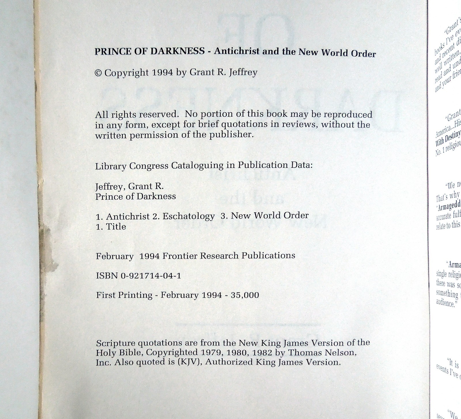 Prince of Darkness: Antichrist and the New World Order – Grant R. Jeffrey, 1994