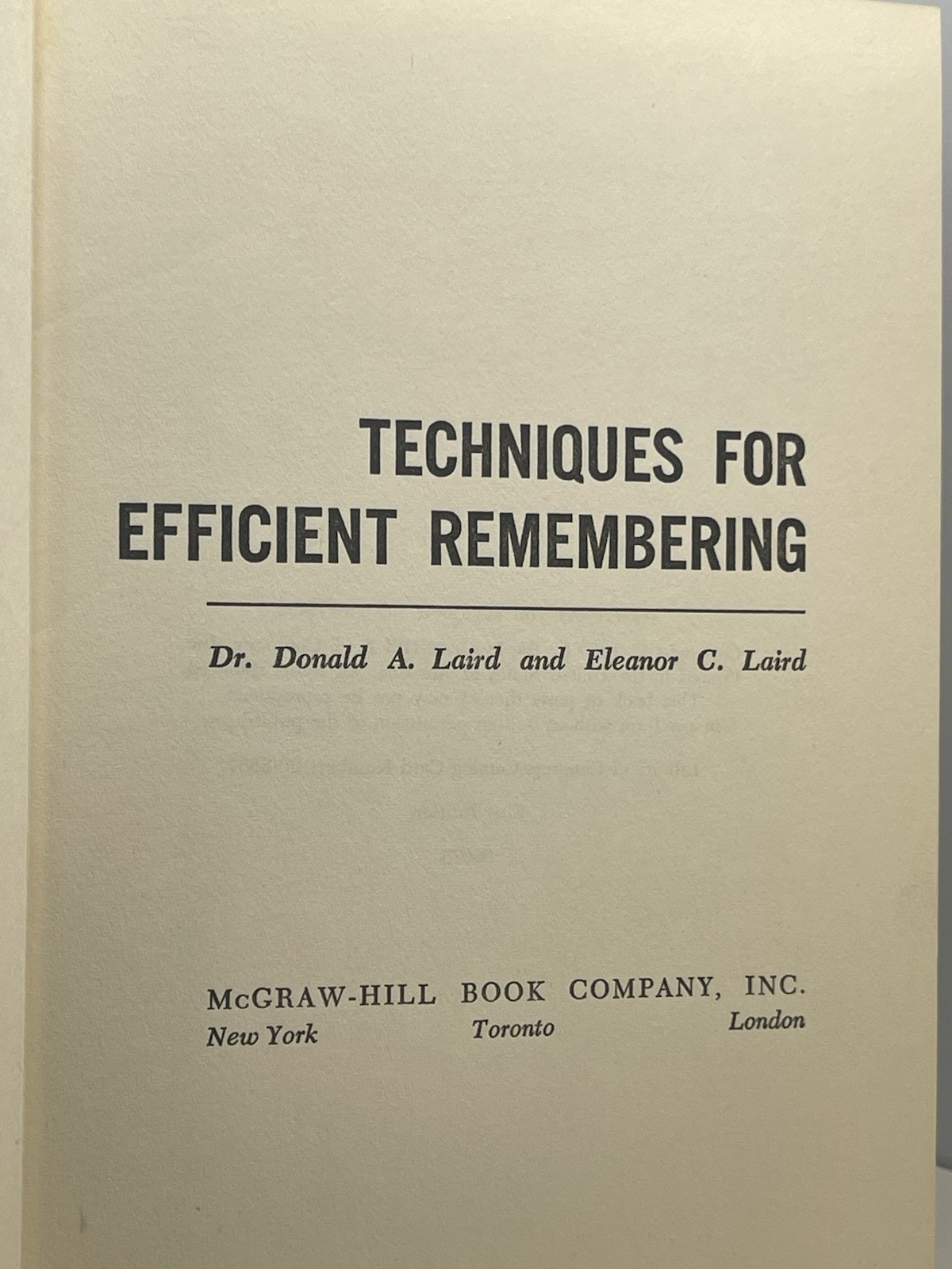 Techniques for Efficient Remembering First Edition 1960 McGraw-Hill Hardcover
