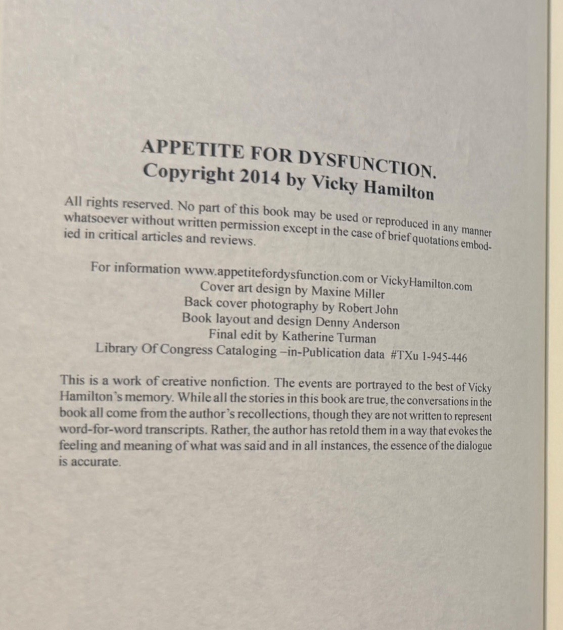 Appetite For Dysfunction: A Cautionary Tale Vicky Hamilton Paperback