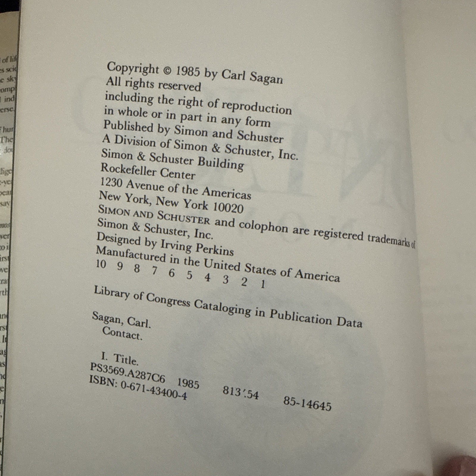 1965 Contact by Carl Sagan ~ 1st Edition 1st Printing ~ HCDJ