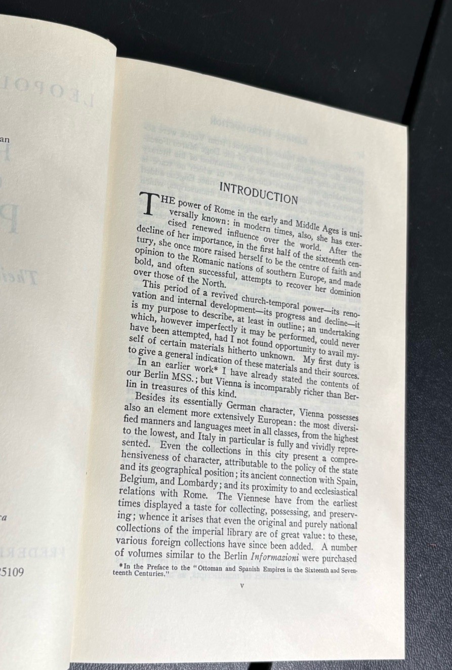 History of the Popes Vol 1 — Leopold von Ranke — 1966 Vintage HC w/ DJ