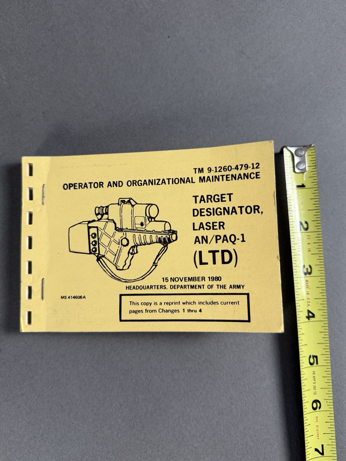 Target Designator Laser AN/PAQ-1 LTD 1980 Army Operator/Maint TM 9-1260-479-12
