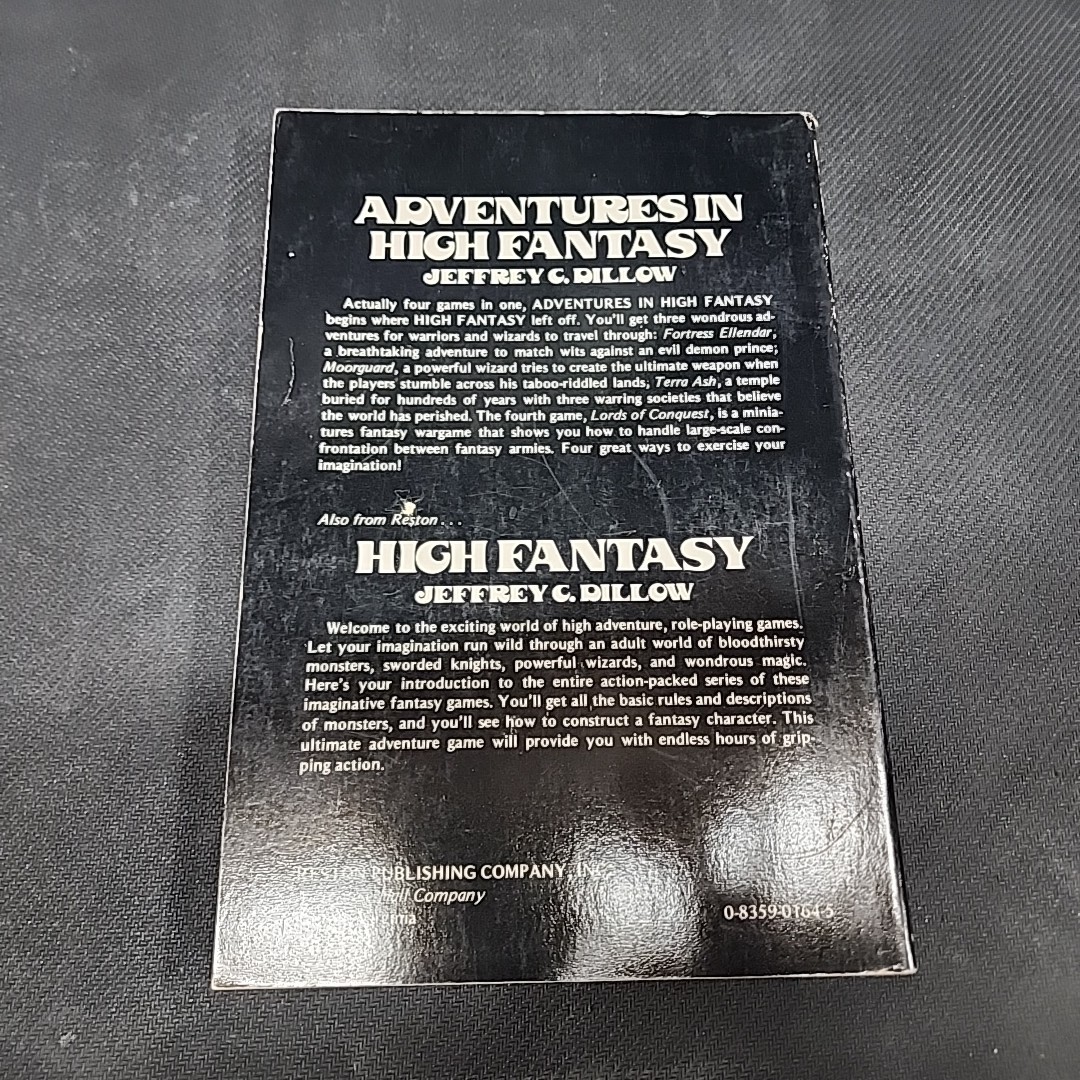 ADVENTURES IN HIGH FANTASY Softcover Book Jeffrey Dillow ROLE PLAYING First 1981