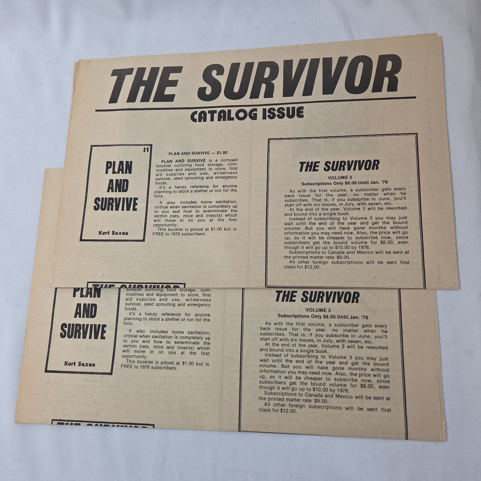 Vintage Kurt Saxon The Survivor Publication Volume 1 & Catalog Issue Large 1976