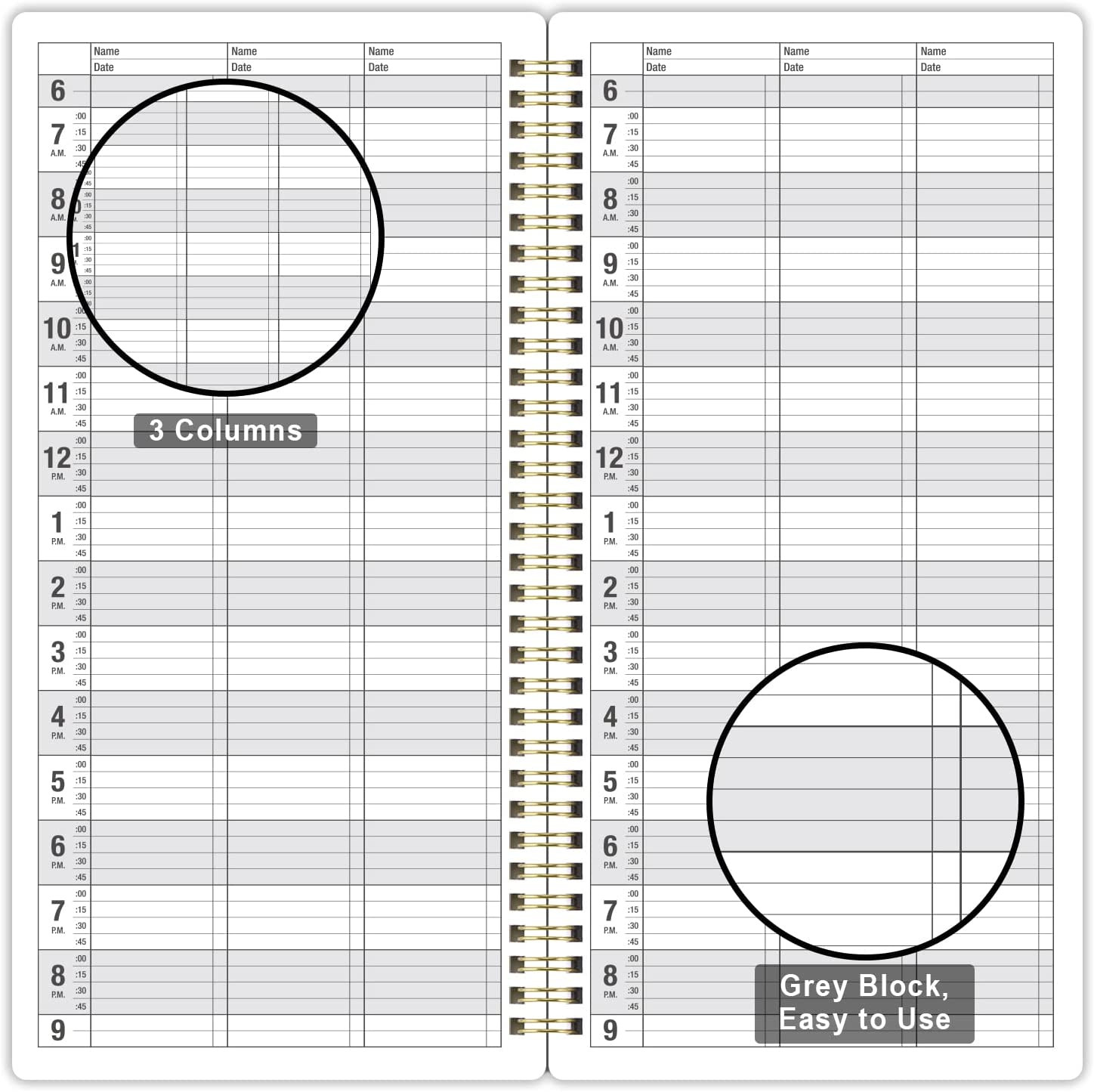 Salon Appointment Book – 15 Min Increments, 3 Cols, 200 Pages, 6.1“ X 11.54“,