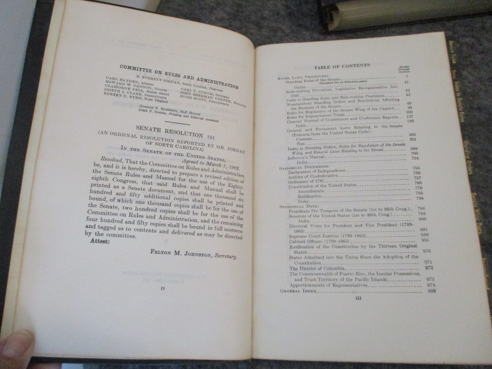 SENATE MANUAL(4) UNITED STATES RULES 1947-57-63-75 -SENATOR JOHN SPARKMAN ESTATE