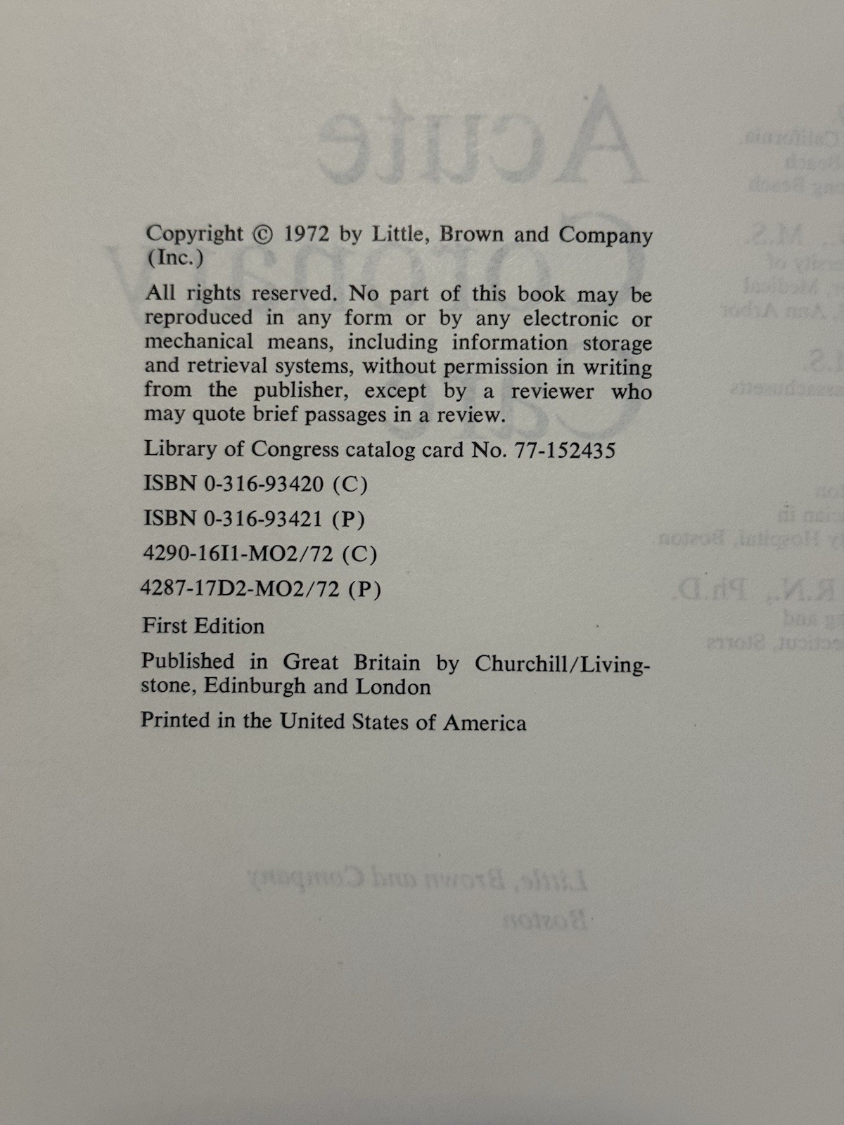 1972 Acute Coronary Care by Gerald H. Whipple, et al. Hardcover Medical Book