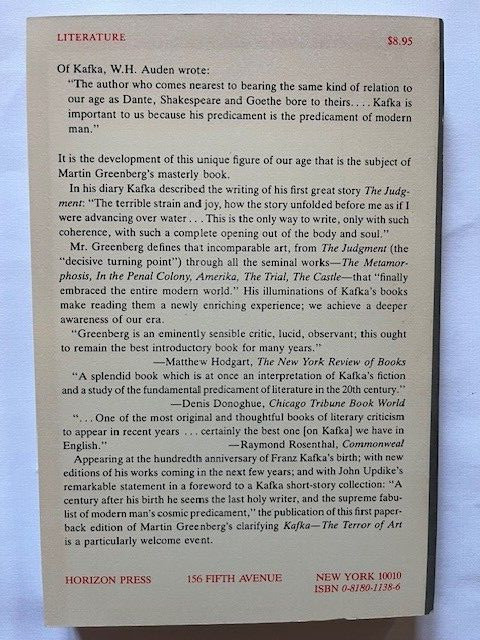 Kafka : The Terror of Art Paperback by Martin Greenberg