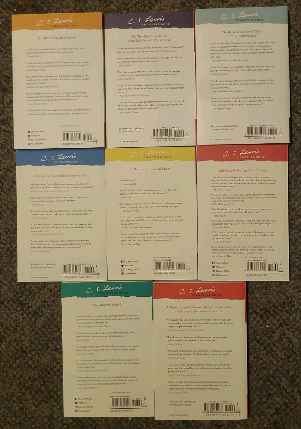 C.S. Lewis Signature 8-Book Paperback Collection Complete Set Classics Harper