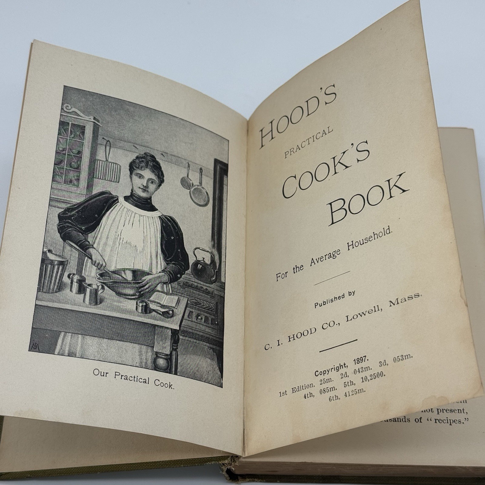 Antique Hood’s Practical Cook’s Book Lowell Massachusetts 1897 6th Printing HC