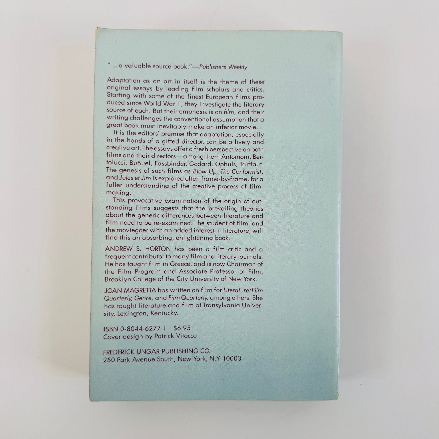 Modern European Filmmakers and the Art of Adaptation Horton Magretta 1981