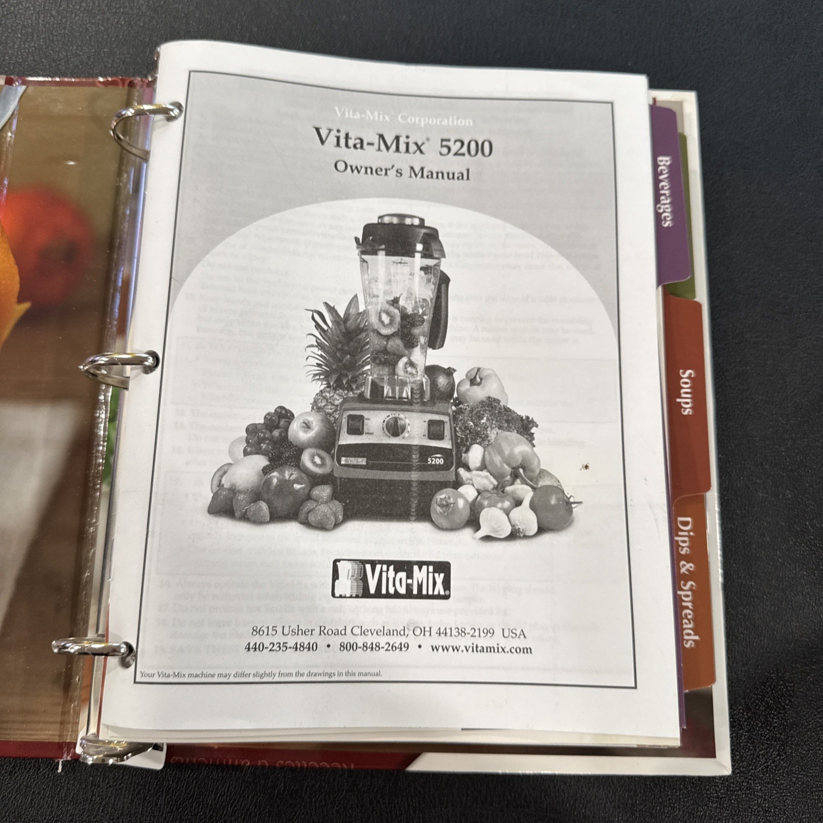 Vita-Mix Whole Food Recipes 3-Ring Binder and Owner’s Manual 5200 Recipes VGC