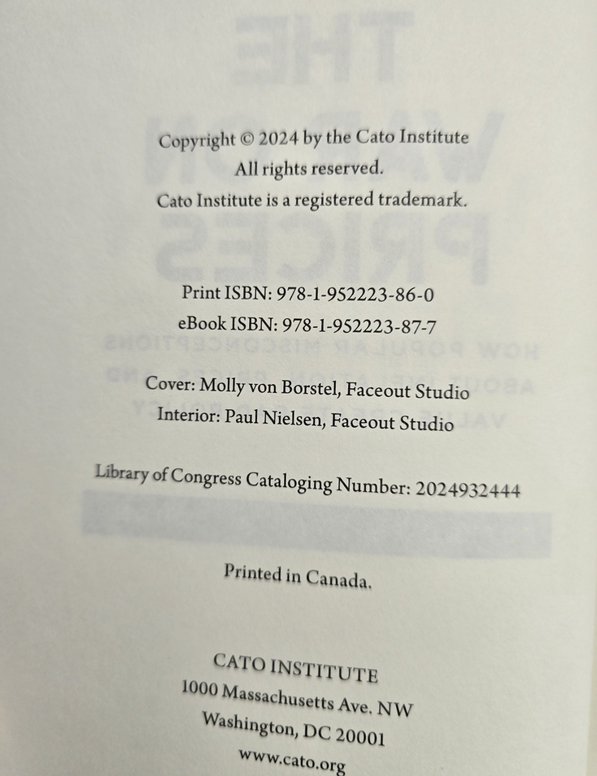 The War on Prices: Edited by Ryan A. Bourne – HC/DJ – ©2024 CATO Institute – New