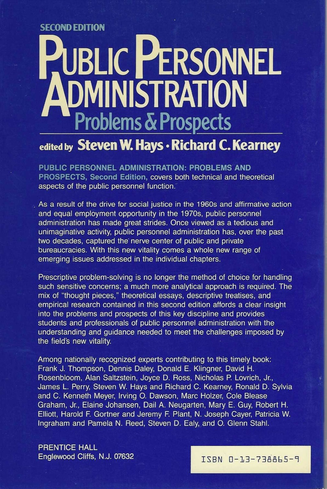 Public Personnel Administration by Richard C. Kearney and Steven W. Hays (1989)