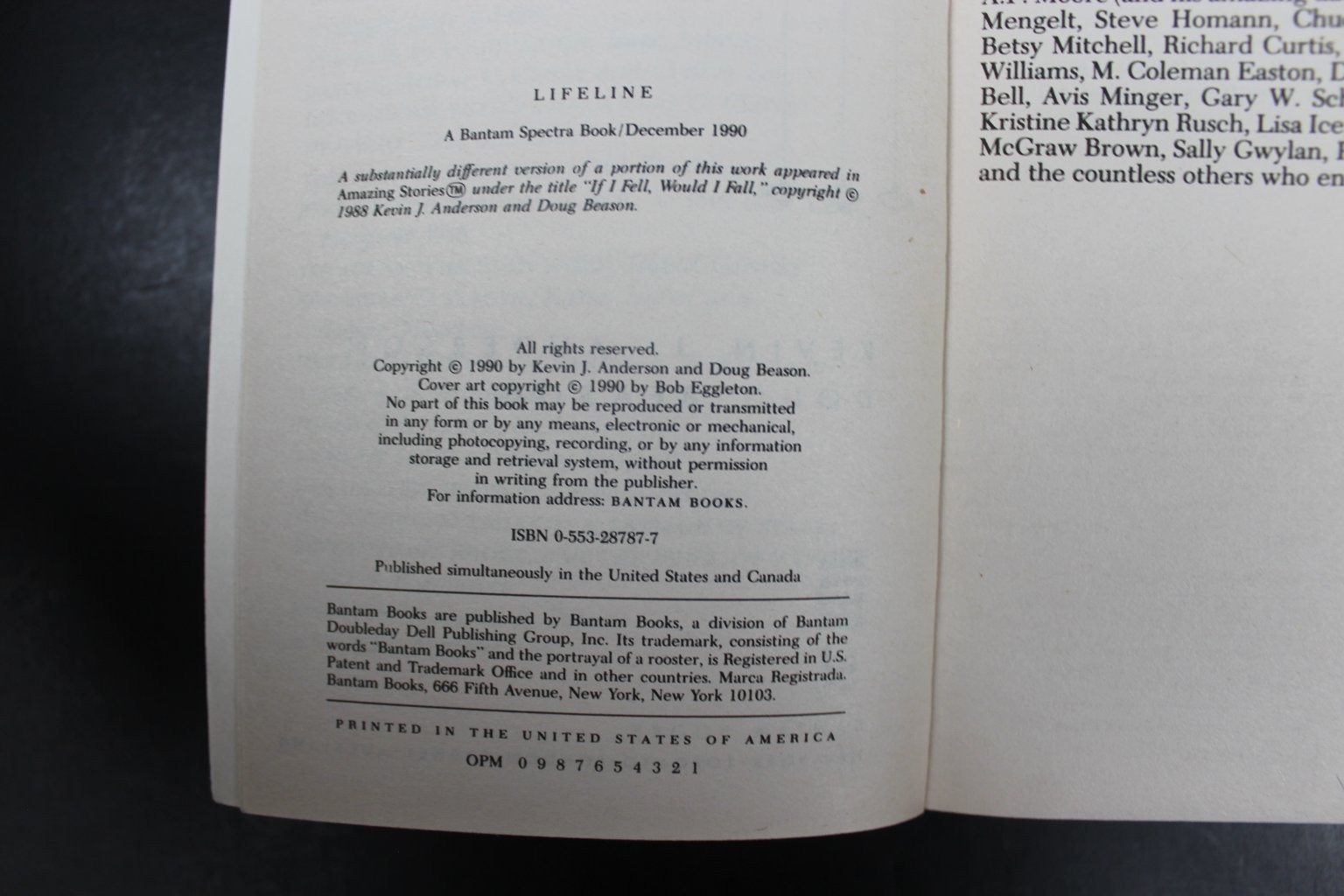 Lifeline Kevin J. Anderson Doug Beason 1990 First Edition Sci-Fi Techno-PB VG