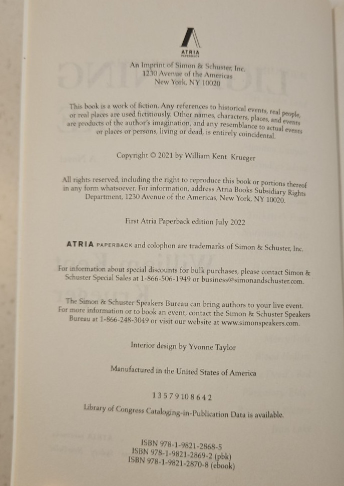Lightning Strike by William Kent Krueger – 1st Atria Paperback Edition July 2022