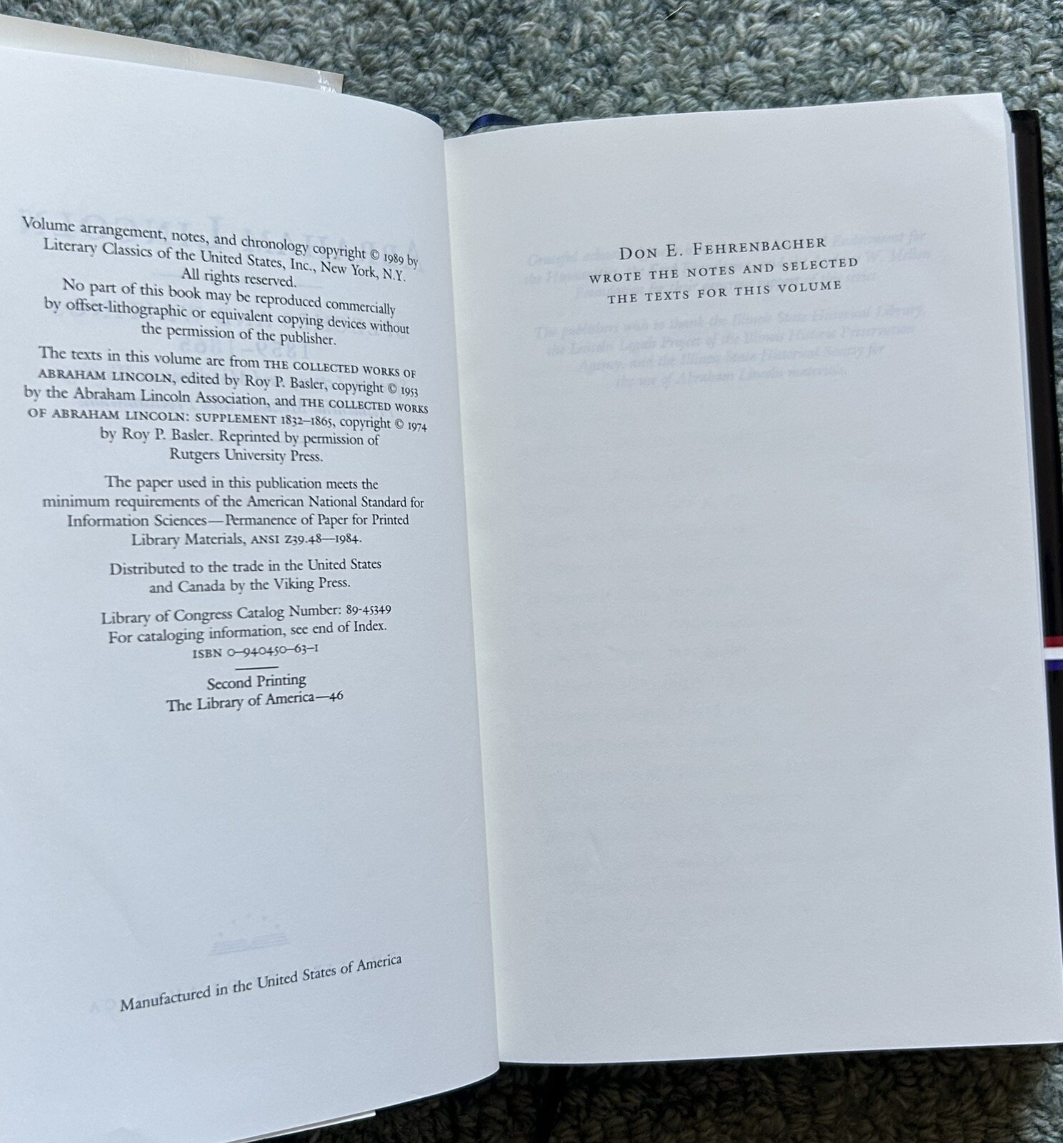 Library Of America Abraham Lincoln Speeches Letters Miscellaneous Writings HC