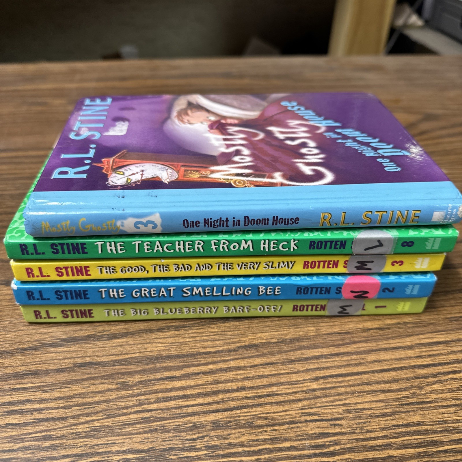 LOT of 5 R.L. Stine Hardcovers ROTTEN SCHOOL 1 2 3 8 + Mostly Ghostly Doom House