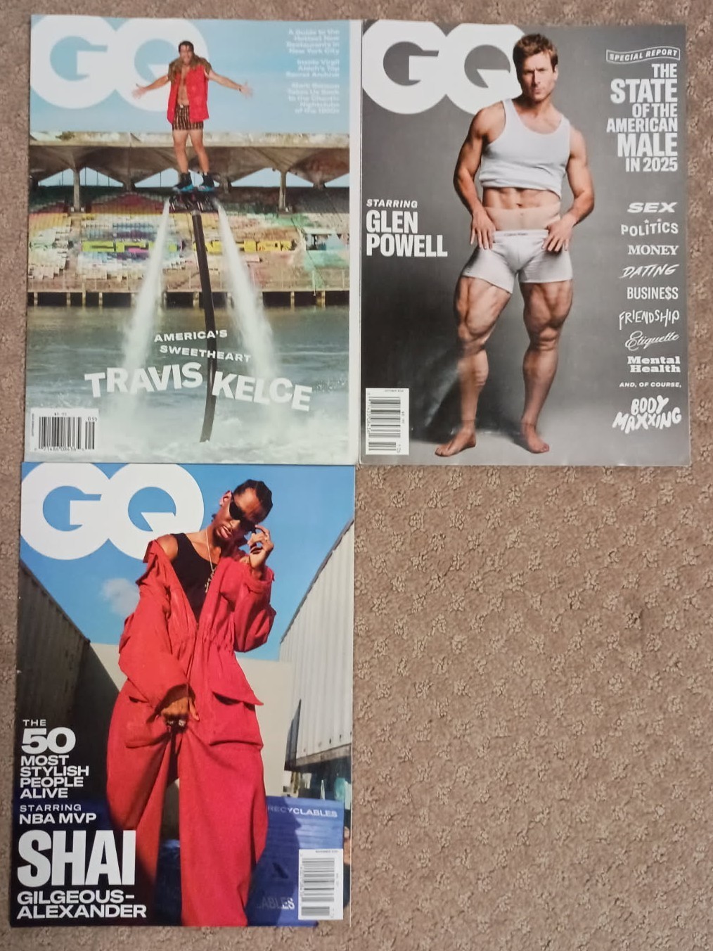 GQ USA Lot of Three (3) Magazines Sept Kelce, Oct Powell, Nov Shai 2025