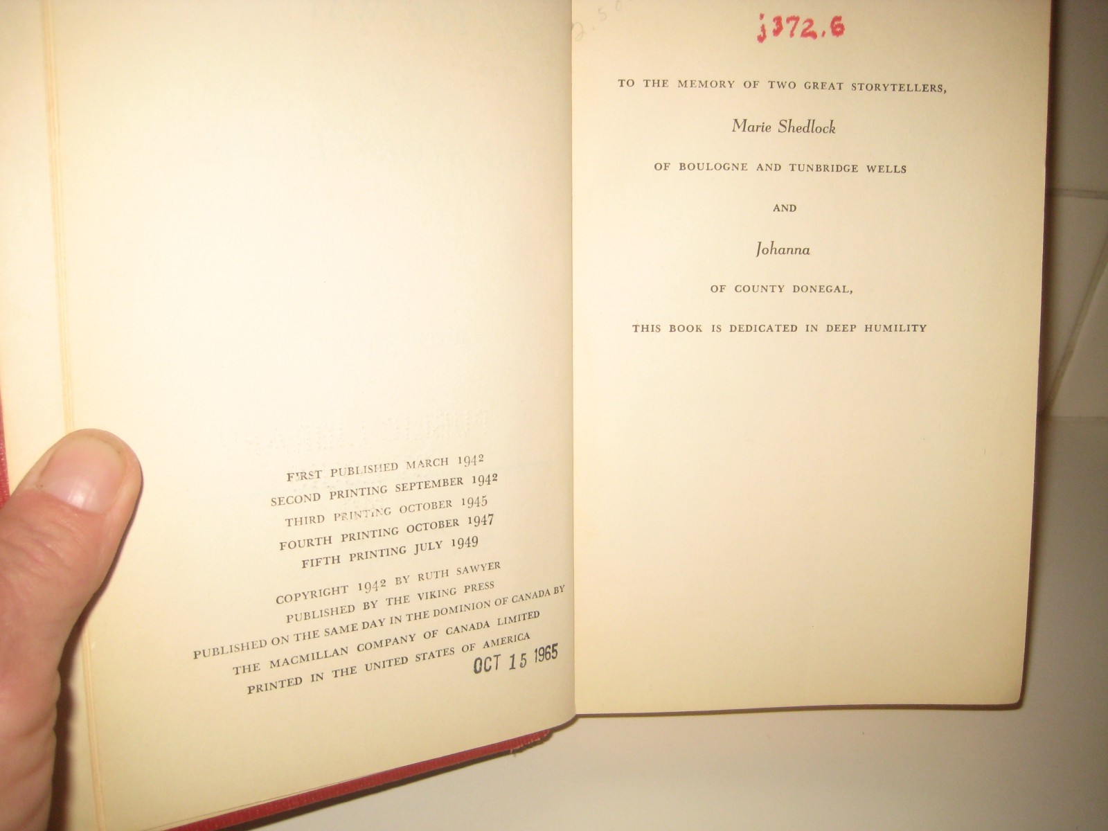 Way of the Storyteller/ Ruth Sawyer/ hardback/ vintage/1942/ 1949/Viking Press