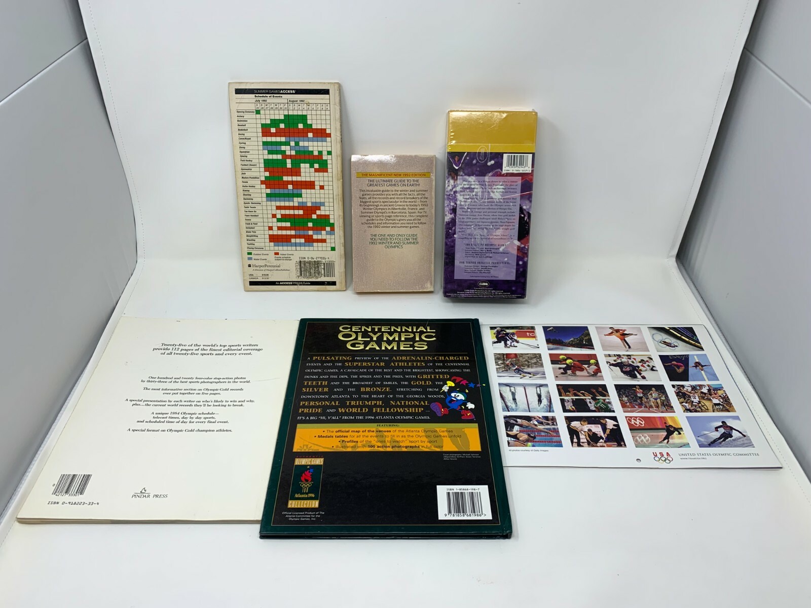 Lot of 6 Olympic Books Calendar VHS Tapes 1984 1992 1996 2010